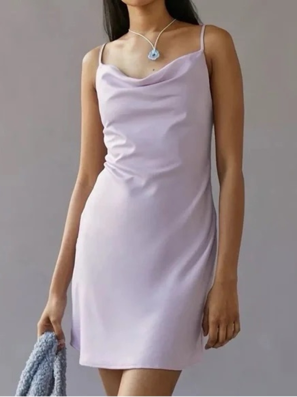Urban Outfitters XS Purple Lilac Mallory Cowl Neck Preppy Summer Slip Mini Dress